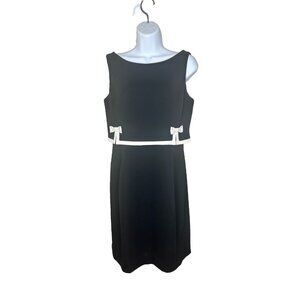 Classic Black Sleeveless Dress with White Trim and Bows